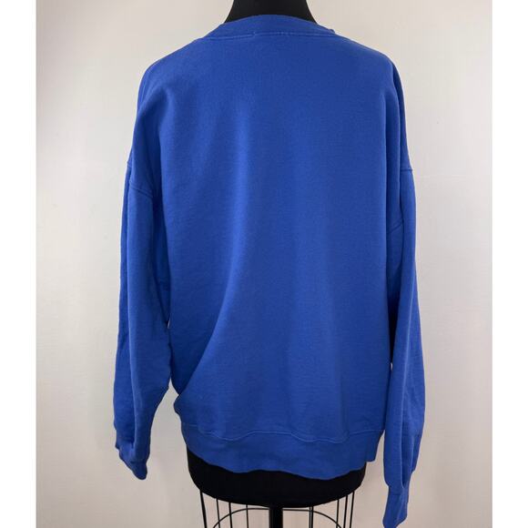 The Bar Blue Varsity Sweatshirt Fleece Crew Neck Drop Shoulder Pullover L Large - Picture 5 of 7